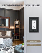 ZILLSEA Switch Plates Outlet Covers, 4-Pack Metal Wall Plates, Black Finish