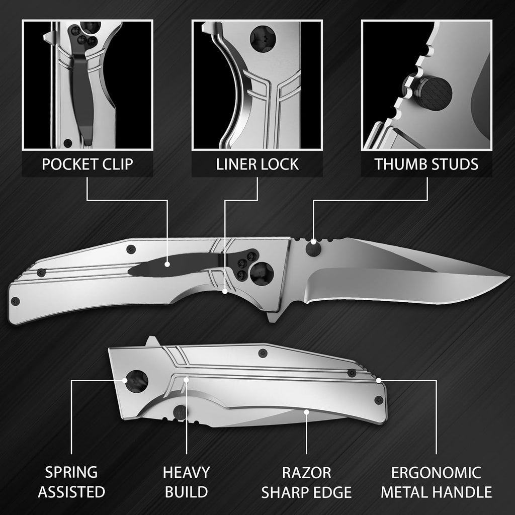 Pocket Knife for Men, Women - 3.54” Sharp Blade, Birthday Gifts Idea | Aluminum Handle, Liner Lock, Pocket Clip, 440C