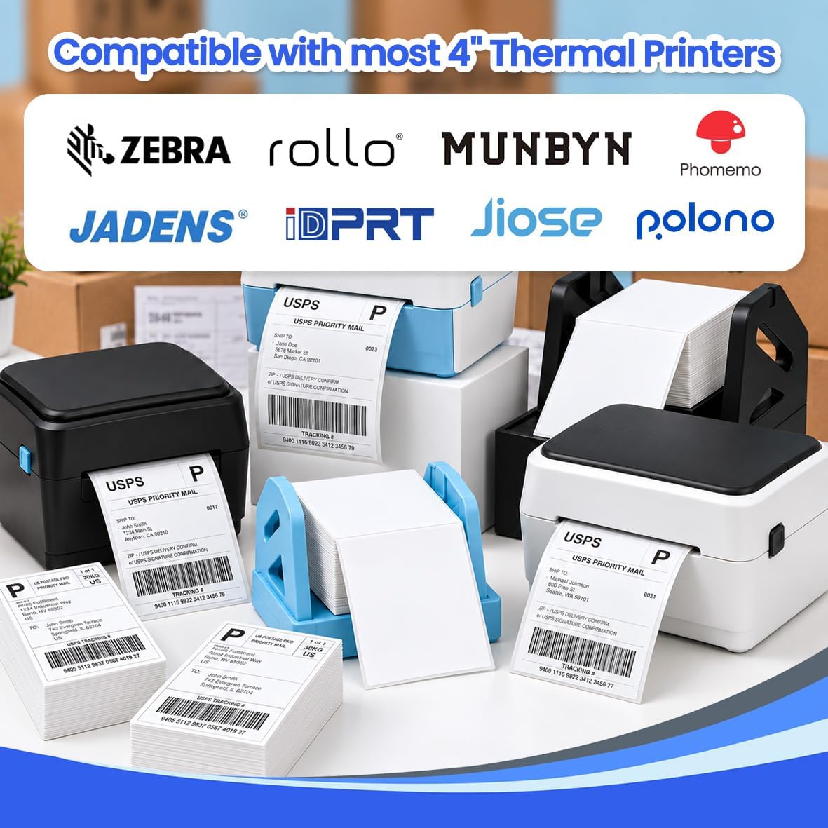 4x6 Fanfold Thermal Shipping Labels, BPA & BPS Free,1000 Labels
