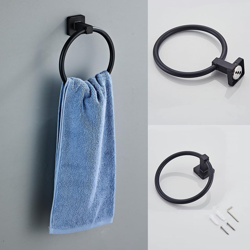 Matte Black Bathroom Hardware Set 8 Pieces,Towel Bar Set Stainless Steel Wall Mounted, Includes 16In Hand Towel Bar