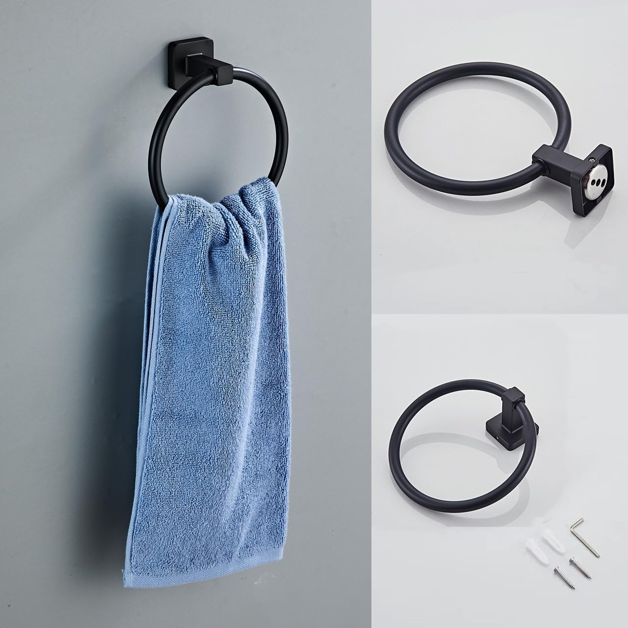 Matte Black Bathroom Hardware Set 8 Pieces,Towel Bar Set Stainless Steel Wall Mounted, Includes 16In Hand Towel Bar