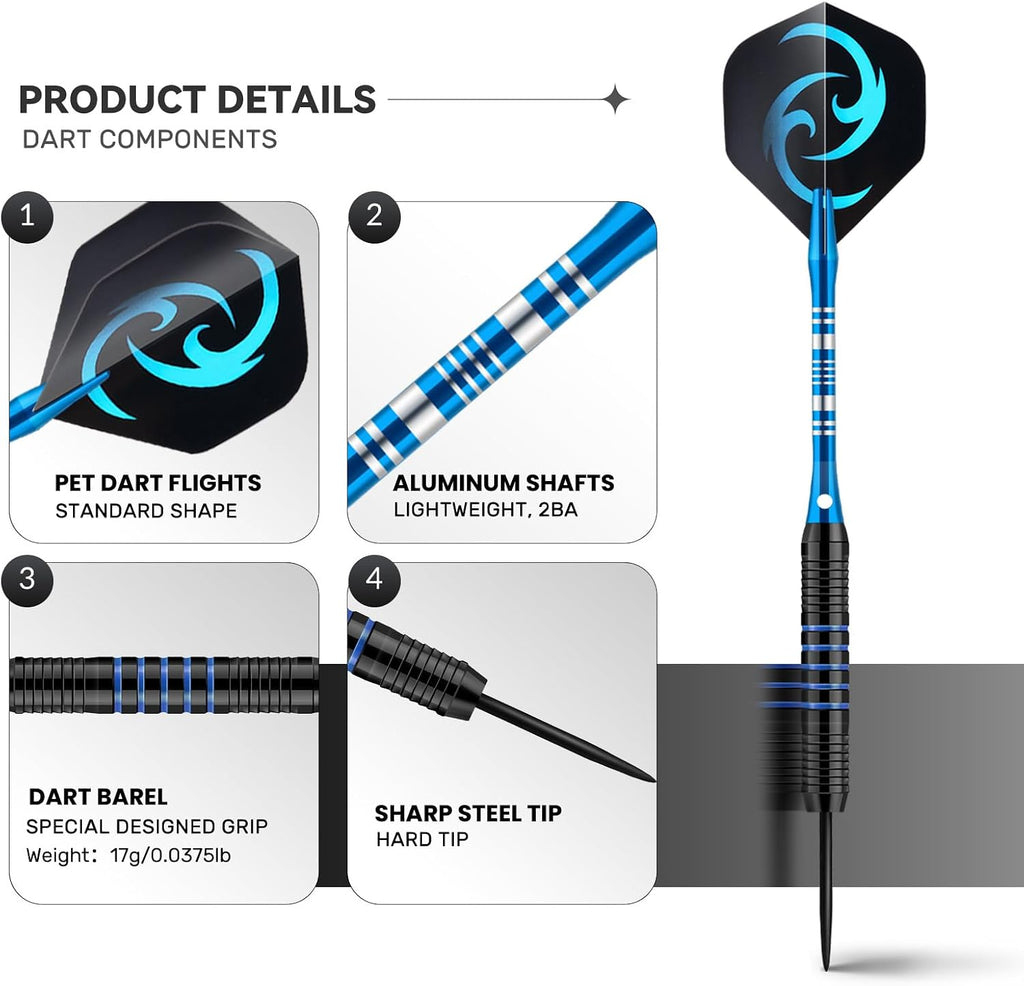 Darts 24g Steel Tip Darts Set 12 Pack – Professional Darts Metal tip Aluminum Shafts with Dart Sharpener, Darts