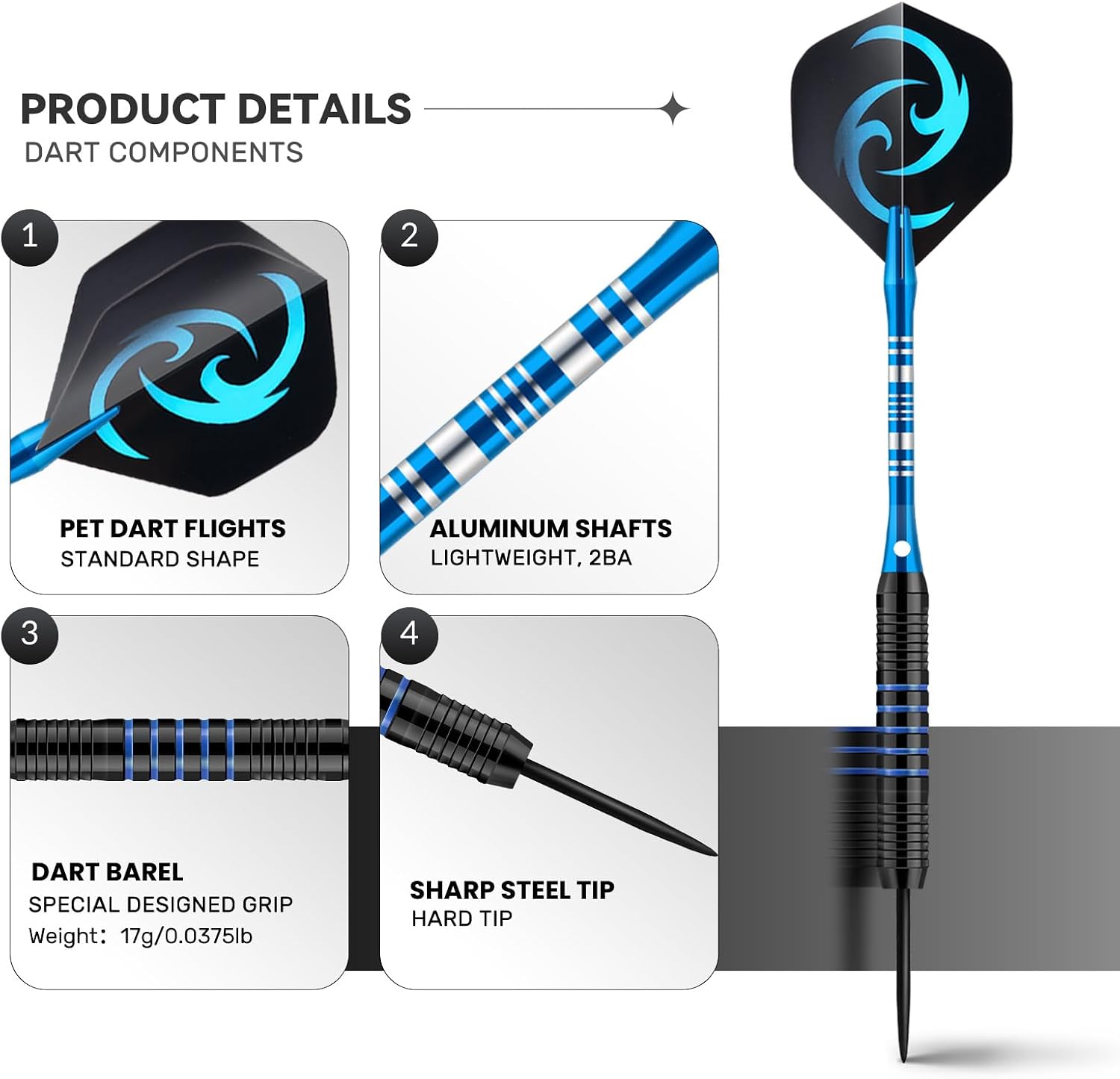 Darts 24g Steel Tip Darts Set 12 Pack – Professional Darts Metal tip Aluminum Shafts with Dart Sharpener, Darts