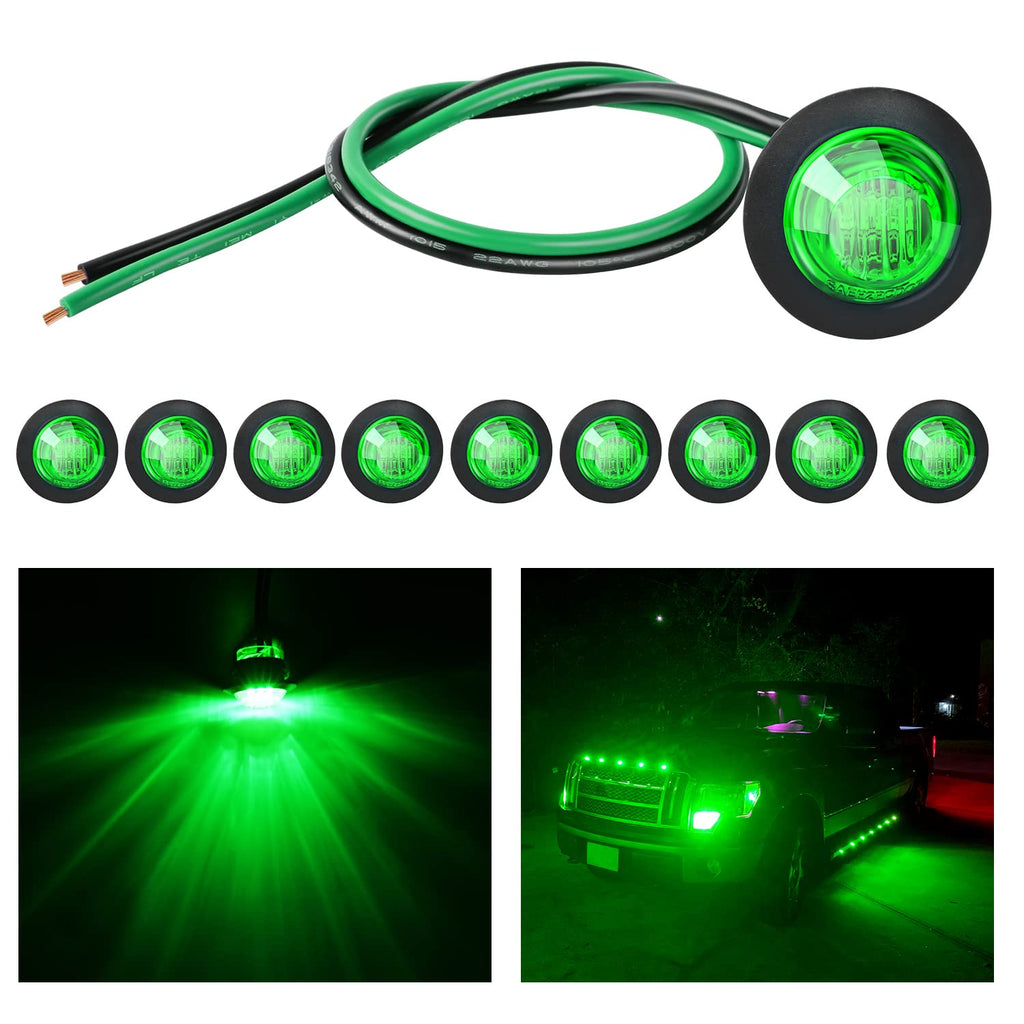 3/4" Round LED Clearance Marker Lights,Green, 10-Pack
