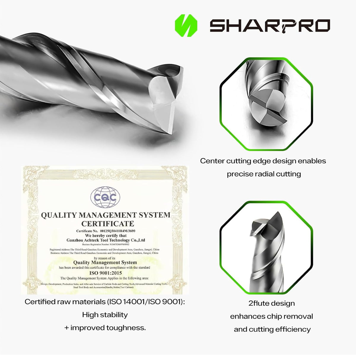 1/4'' Shank Carbide End Mills, 2 Flute Square End Mill Bits (5PCS)