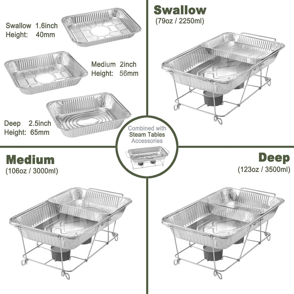 Half Size Medium Steam Table Pans with Foil Lids, 25 Pack