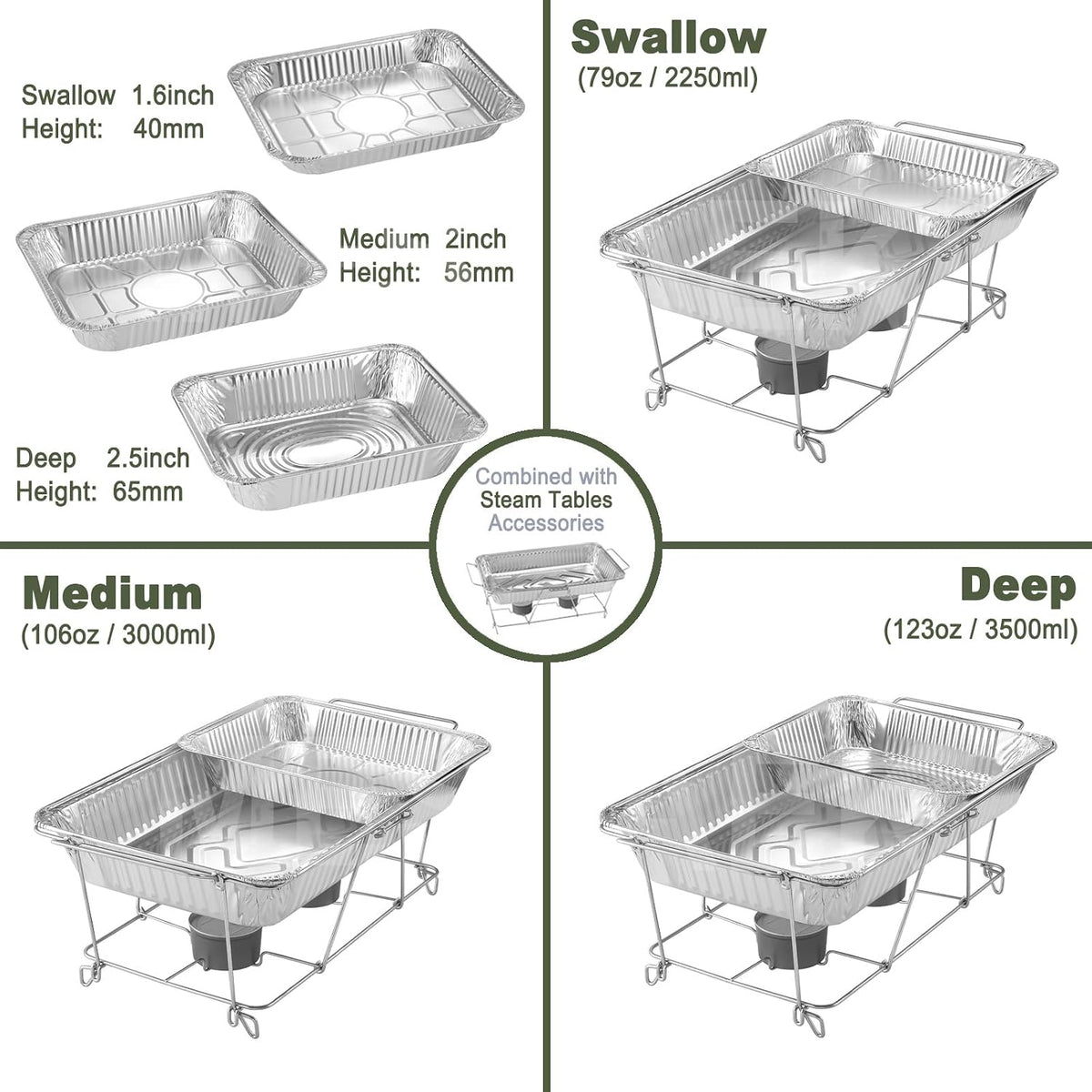 Half Size Medium Steam Table Pans with Foil Lids, 25 Pack