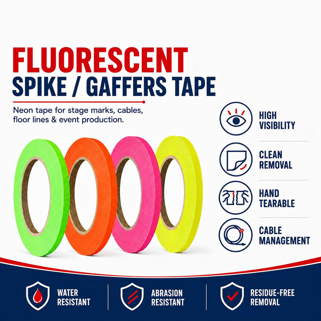 CGT-80F Fluorescent Yellow Spike Gaffers Tape, 1/2 in x 60 yd