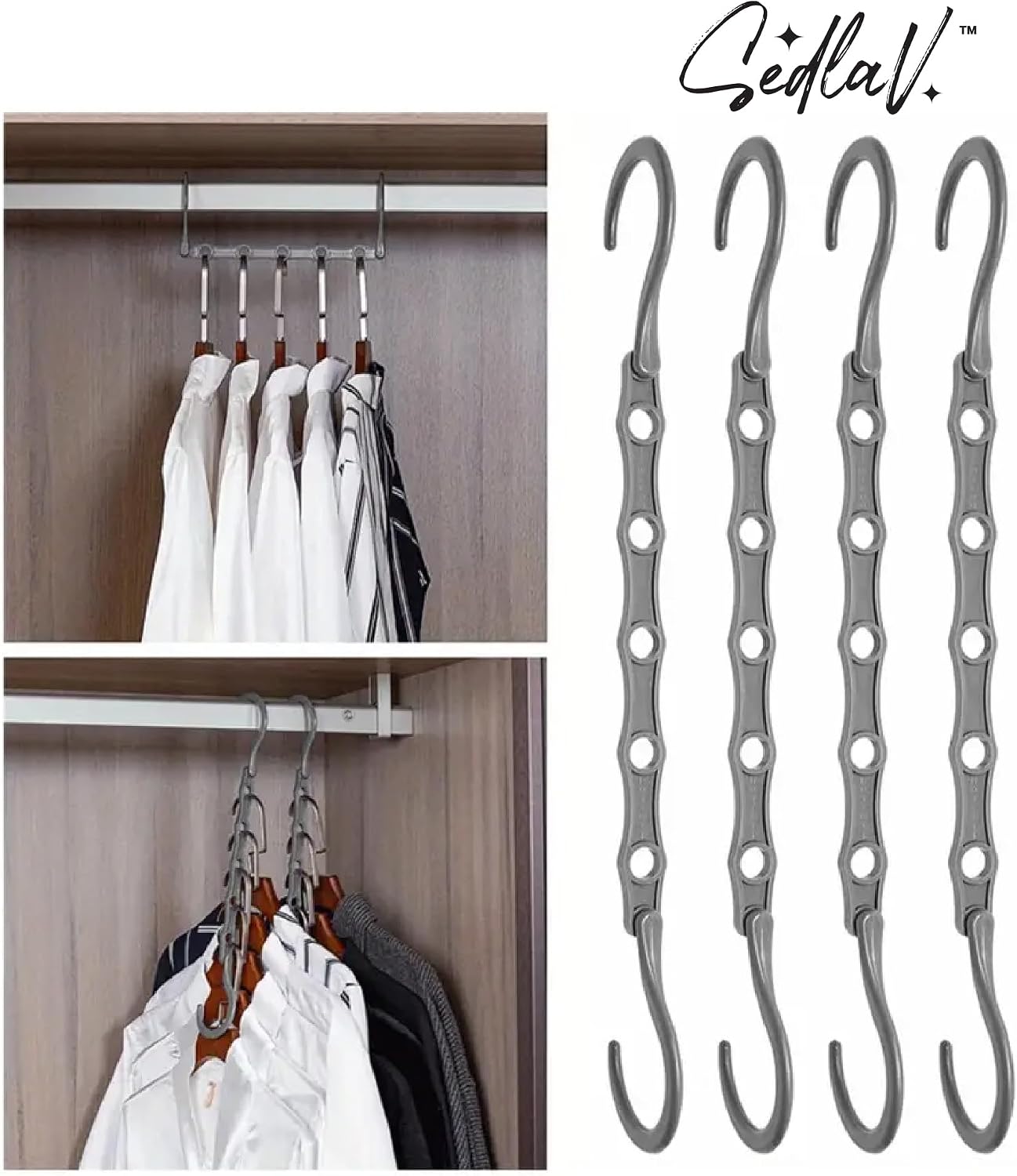 Space Saving Hangers Set - Closet Organizer Hangers with Non-Slip Velvet, Cascading Design, Ultra-Thin Profile