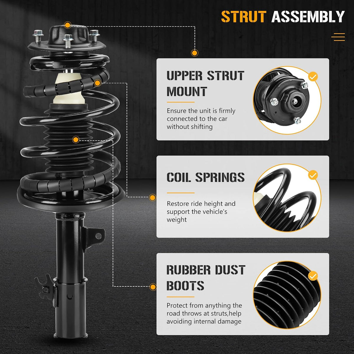 Front Complete Strut Assembly Shock Absorber Fit for Toyota Camry 2.2L 1997 1998 1999 2000 2001, for Solara 2.2L 1999-2001, Solara 2.4L 2002-2003, Replace 171678 171679 with Coil Spring, 2PCS