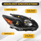 Headlight Assembly Compatible with 2012-2015 Toyota Prius (Black)