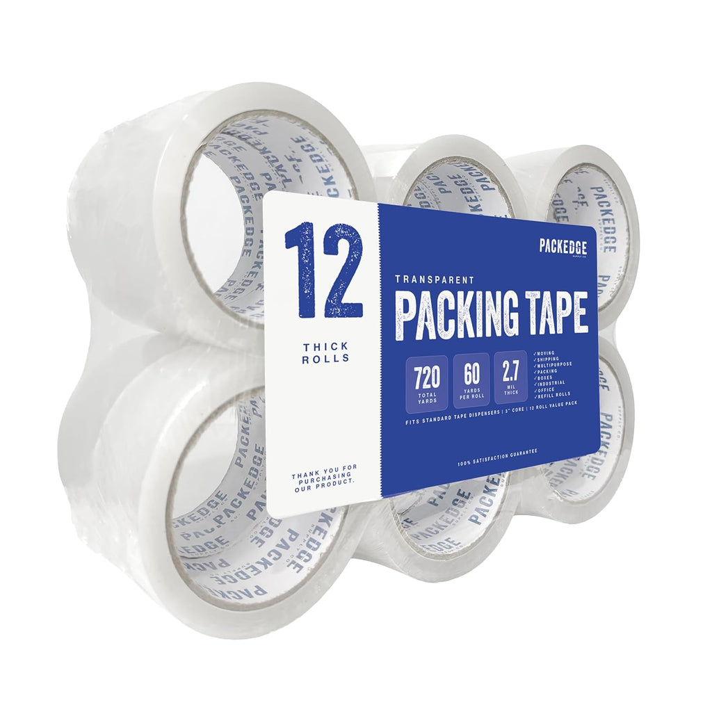Clear Packing Tape, 12 Rolls, 1.88 in x 60 Yd Heavy Duty Shipping | 2.7 Mil Thick, 720 Total Yards. Ideal for Moving