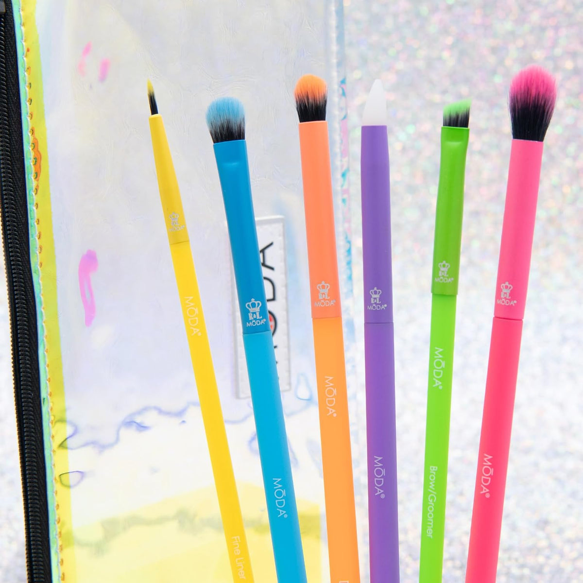 MODA Totally Electric 7pc Bright Eye Makeup Brush Kit, Vegan, Travel Case