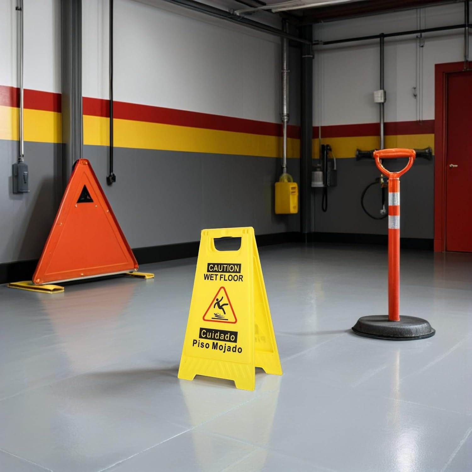 2pcs Double-sided Foldable Wet Floor Warning Signs Bilingual Yellow A-frame Safety Caution Signs for Commercial Use