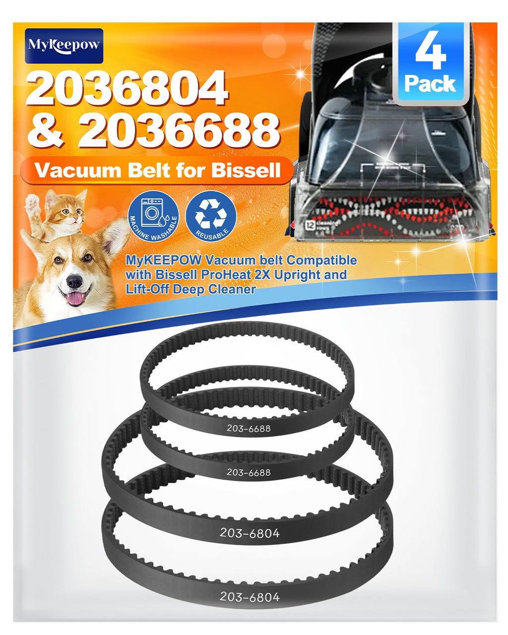 2+2 Pack Vacuum Belts Compatible with Bissell ProHeat 2X Upright Vacuum