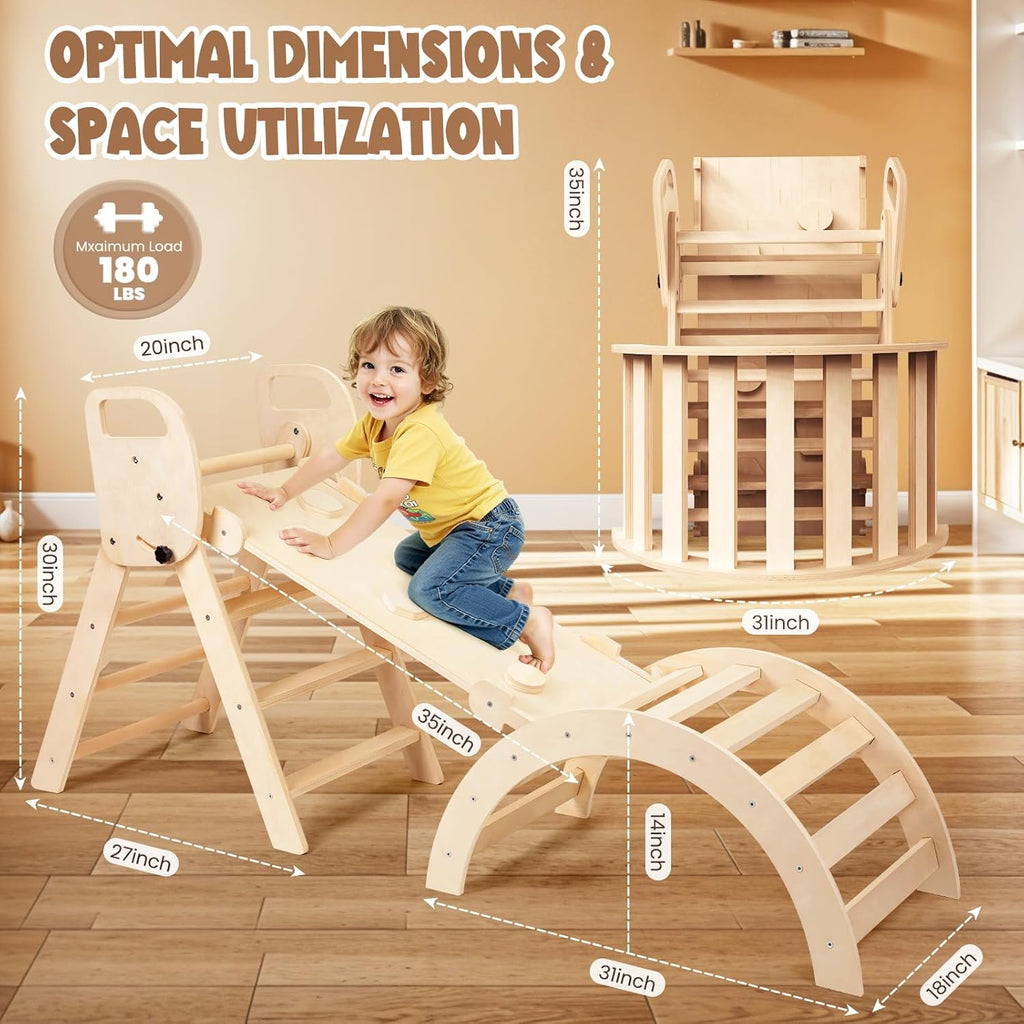 Pikler Triangle Set Foldable Wooden Toddler Climbing Toys Indoor, Playground Jungle Gym for Kids, Montessori Climbing