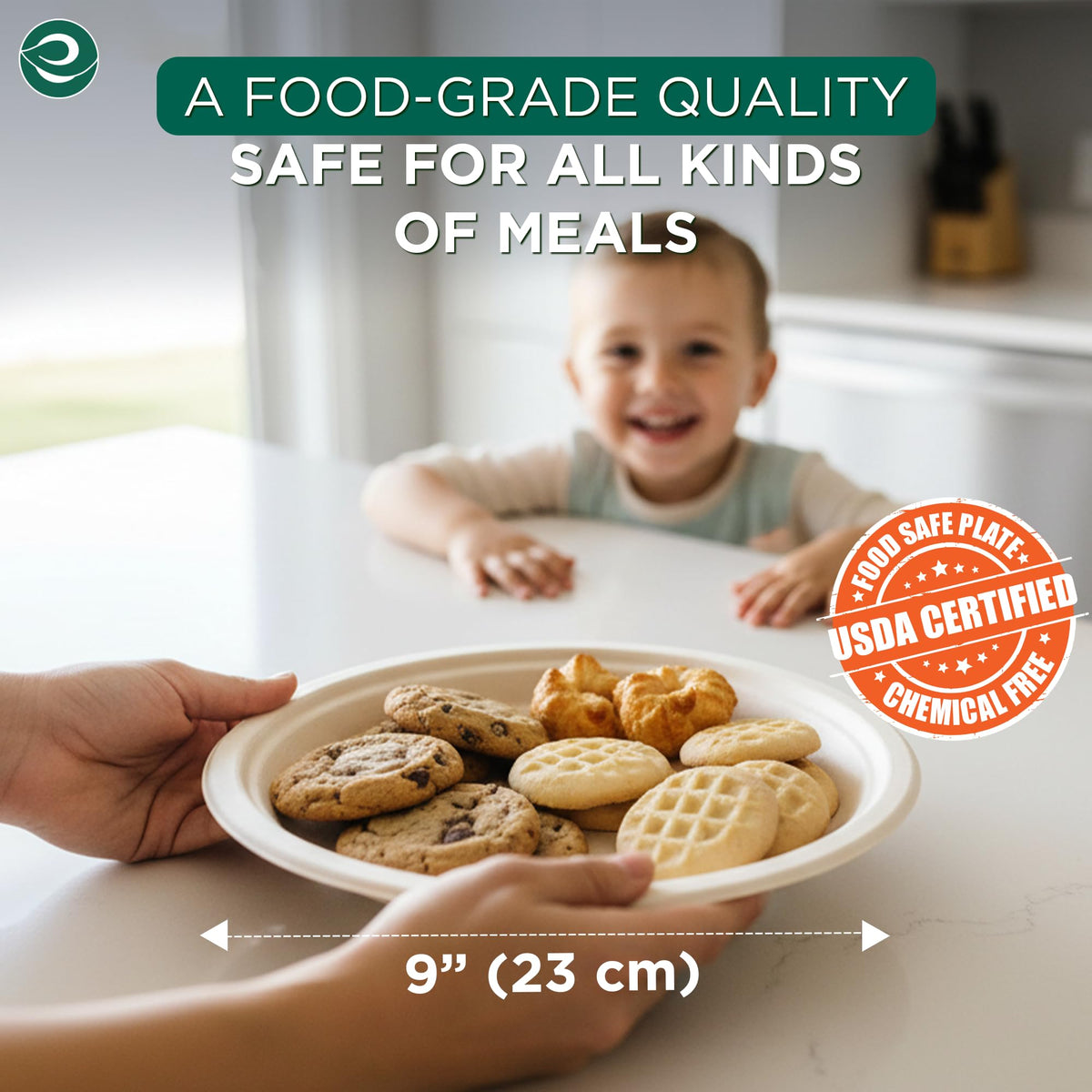 9 Inch Disposable Bagasse Paper Plates (1000 Pack, Round)