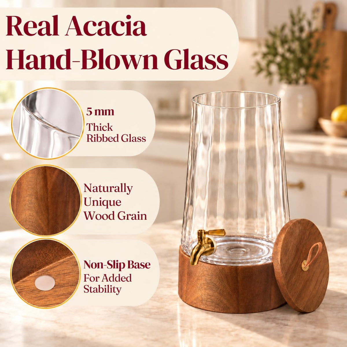 Glass Drink Dispenser with Spigot - Beverage Dispenser with Stand