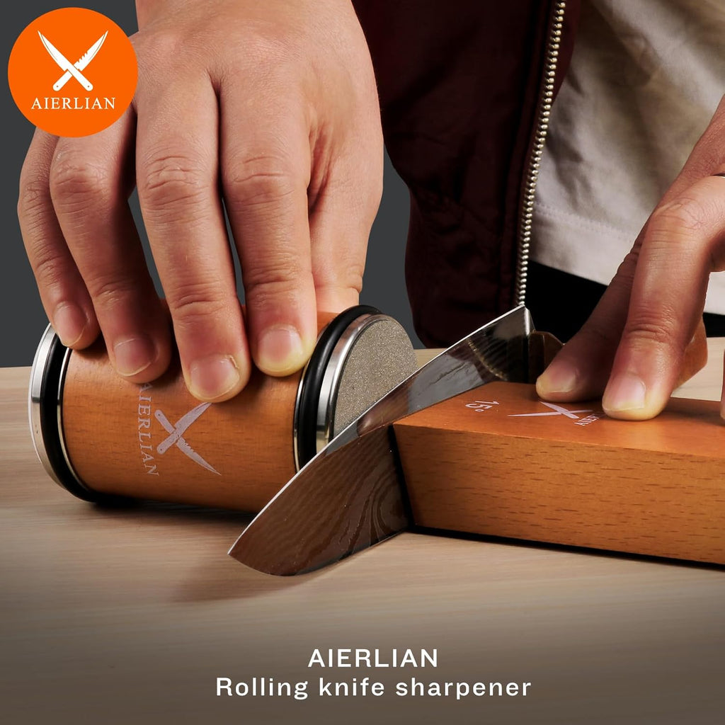 Knife Sharpener Tool, Rolling Knife Sharpener Kit, Knife Sharpening with Diamonds and Ceramic for Steel of Any
