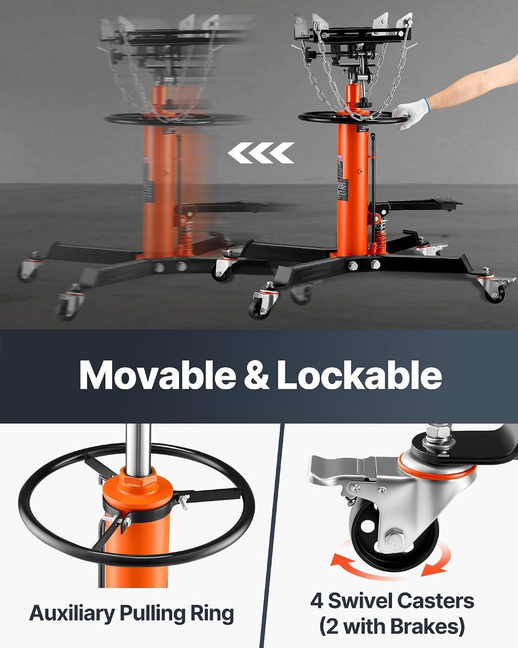 Transmission Jack,1/2Ton/1100lbs Capacity Hydraulic Telescopic Transmission Jack, 2-Stage with Foot Pedal, 360°