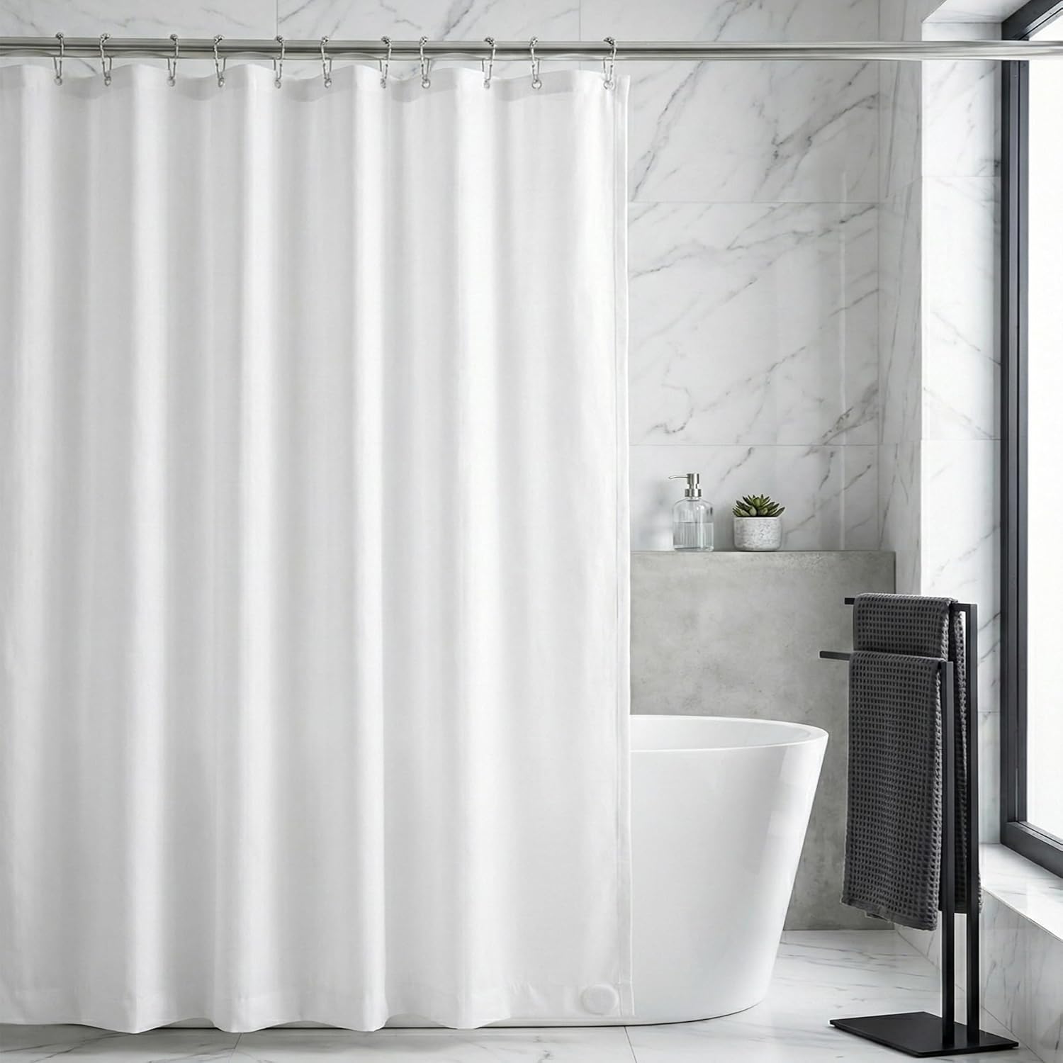 Waterproof Fabric Shower Curtain Liner, TPU Coated, PEVA-Free & Odorless, Hotel Quality, 3 Magnets, Rust-Proof Metal
