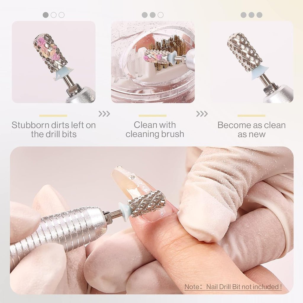 Nail Drill Bits Cleaner Brush Case Accessories with Clear Cover for Cleaning Tungsten Carbide Ceramic Nail Drill Bits