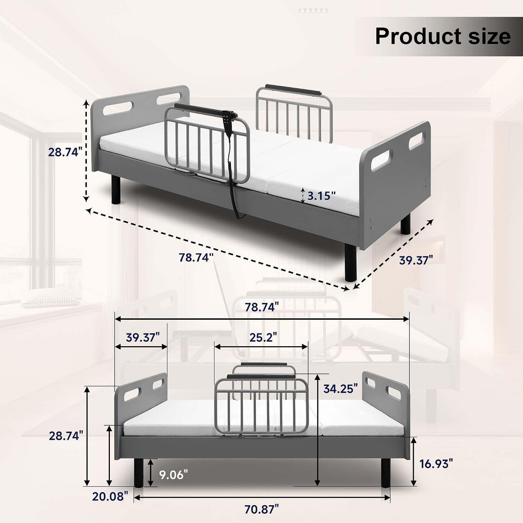 Full Electric Hospital Bed with Mattress for Home Care, 600 lb