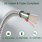 12/3 MC Cable 50FT, 12 AWG Metal Clad Wire with Ground