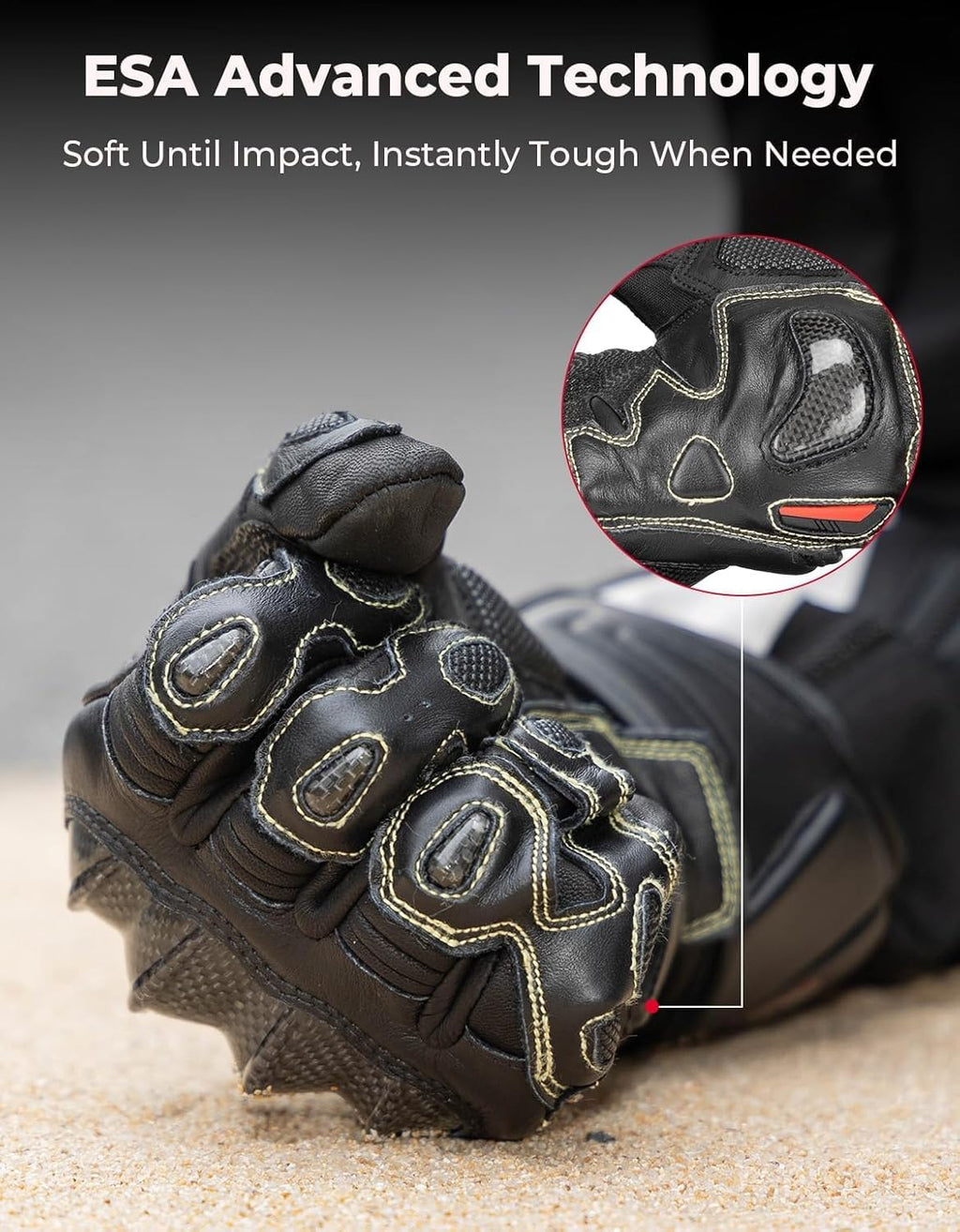 Leather Motorcycle Gloves for Men and Women, CE-Certified，Riding Racing Gloves with ESA Cushioning Kevlar Carbon
