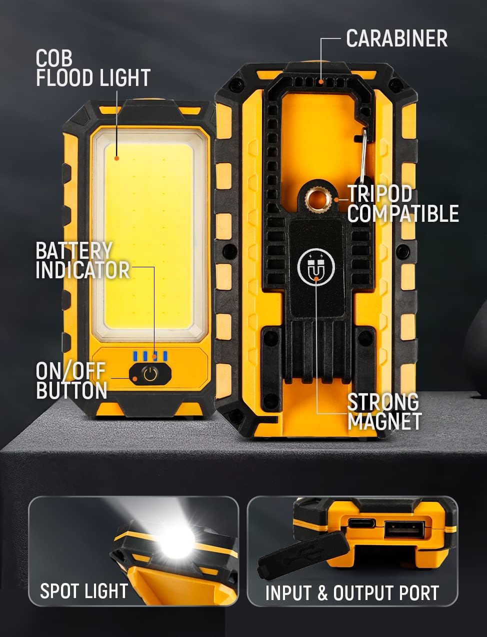 LED Rechargeable Magnetic Work Light 1500Lumens, Hanging Hook 4 Lighting Modes, Job Site Lighting for Car Repairing