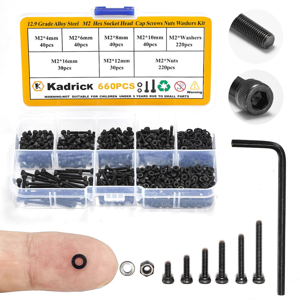 660Pcs M2 Screws Assortment,Hex Socket Head Cap M2 Bolts Kit