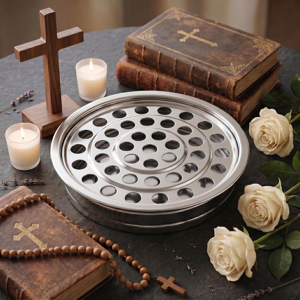 Stainless Steel Communion Tray for Church, 40Cup Silver Communion Wine Tray