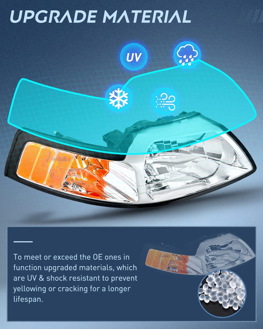 Headlight Assembly Compatible with Ford Mustang 1999-2004