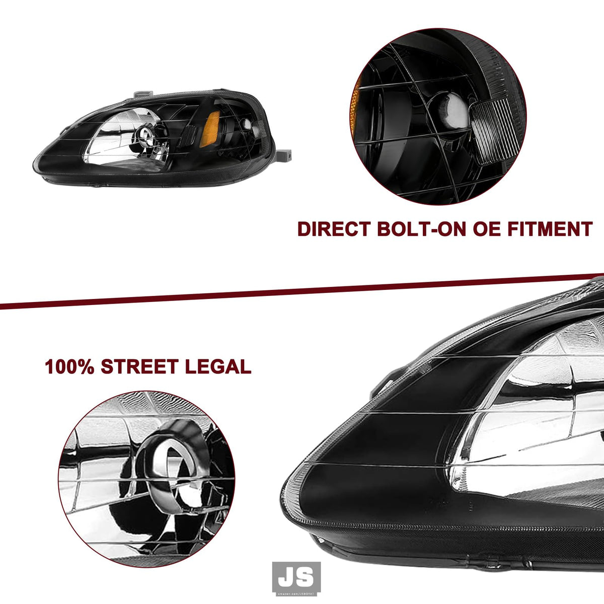 Headlight Assembly Pair for 1999-2000 Honda Civic [Halogen Type]