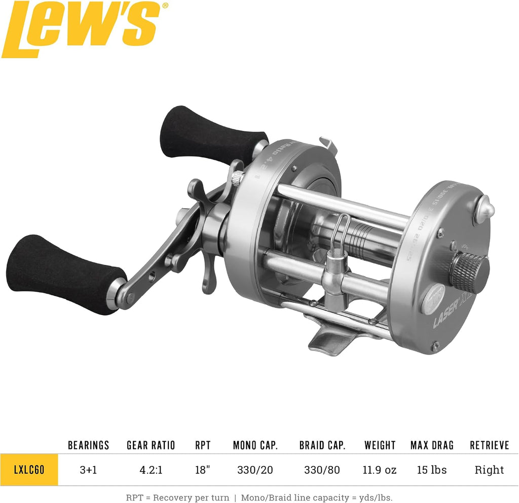 Laser XL Baitcast Fishing Reel, Right-Hand Retrieve, 4.2:1 Gear Ratio, 4 Bearing System