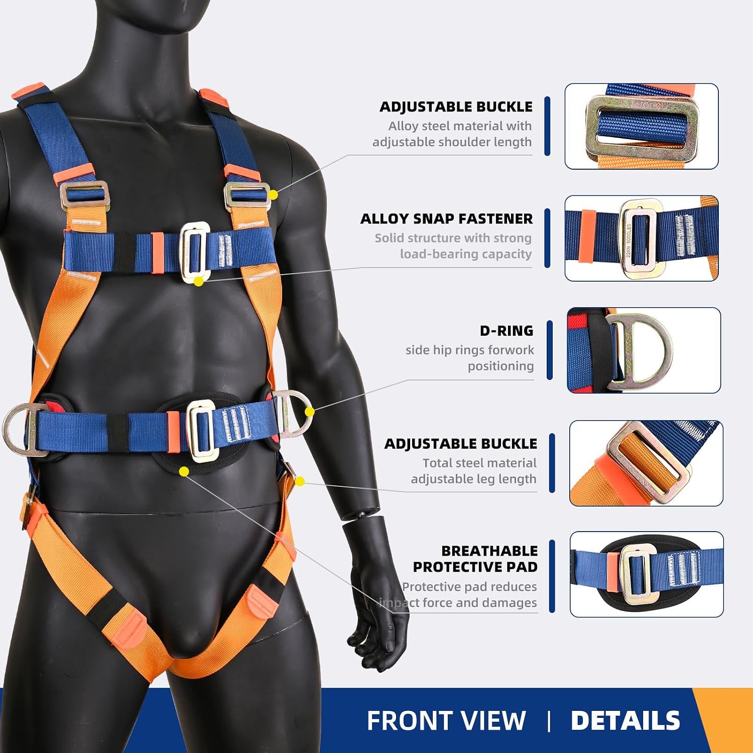 Safety Harness Fall Protection Kit,Full Body Roof Harness for Construction,Heavy-Duty Harness with Safety Rope