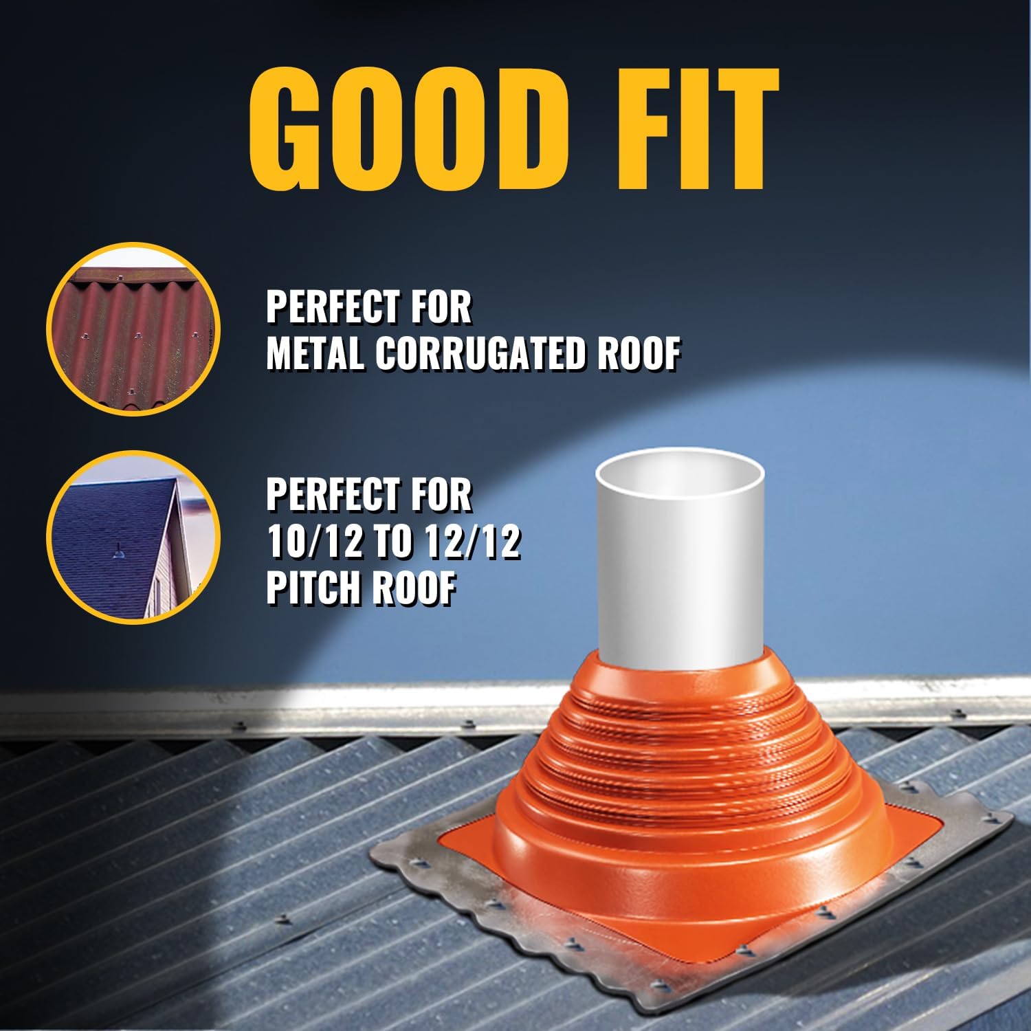 #7 Metal Roof Vent Flashing, Silicone Roof Vent Boot, Red, 1-Pack