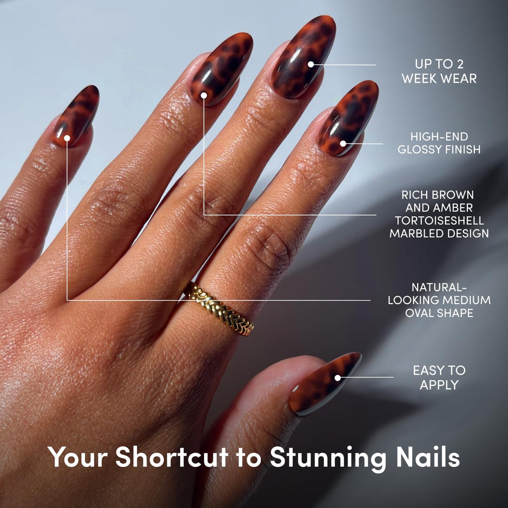 Press On Nails - Medium Oval, Glossy Fake Nails 30 Pc Full Kit