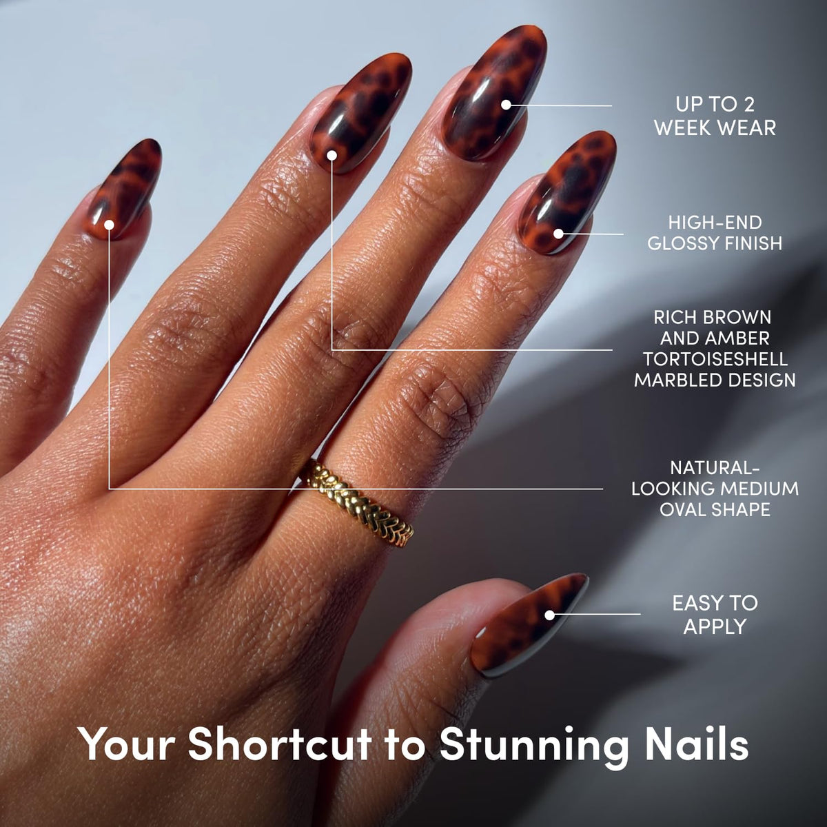 Press On Nails - Medium Oval, Glossy Fake Nails 30 Pc Full Kit