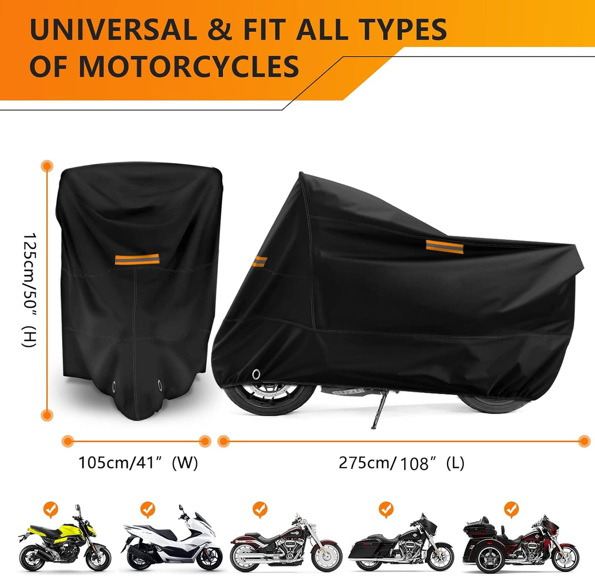 Universal Motorcycle Cover Waterproof Outdoor Storage All Weather Rain Snow Sun Winter All Season Durable with