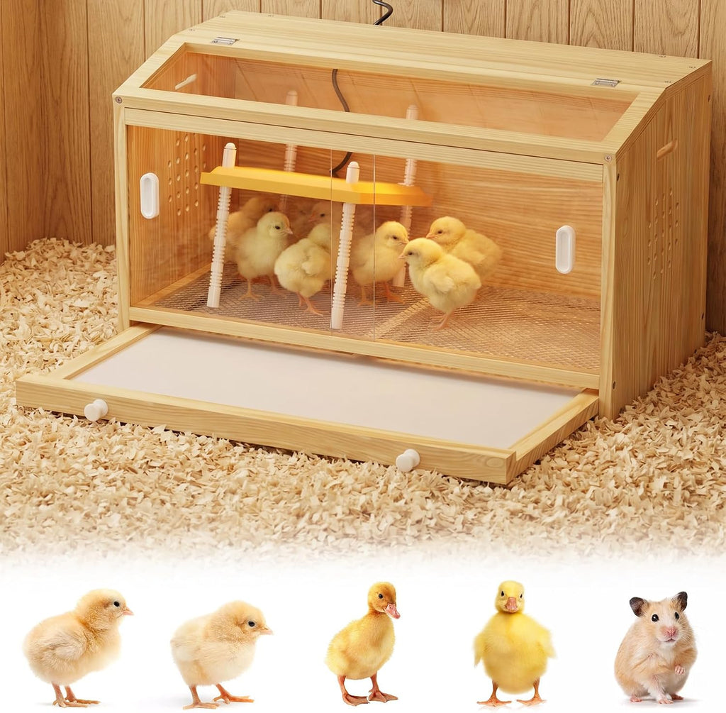 Chick Brooder Box with Heating Plate & Drawers for Max 15 Chicks 32x16x18''