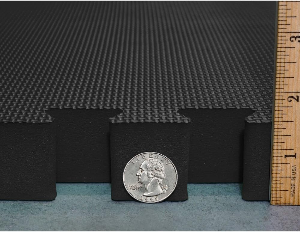 X-Thick 1.5" Interlocking EVA Foam Mats - BK - 25 Tiles (100 Sqft) | Extra-thick 2X cushioning w/ anti-slip grip. 2'