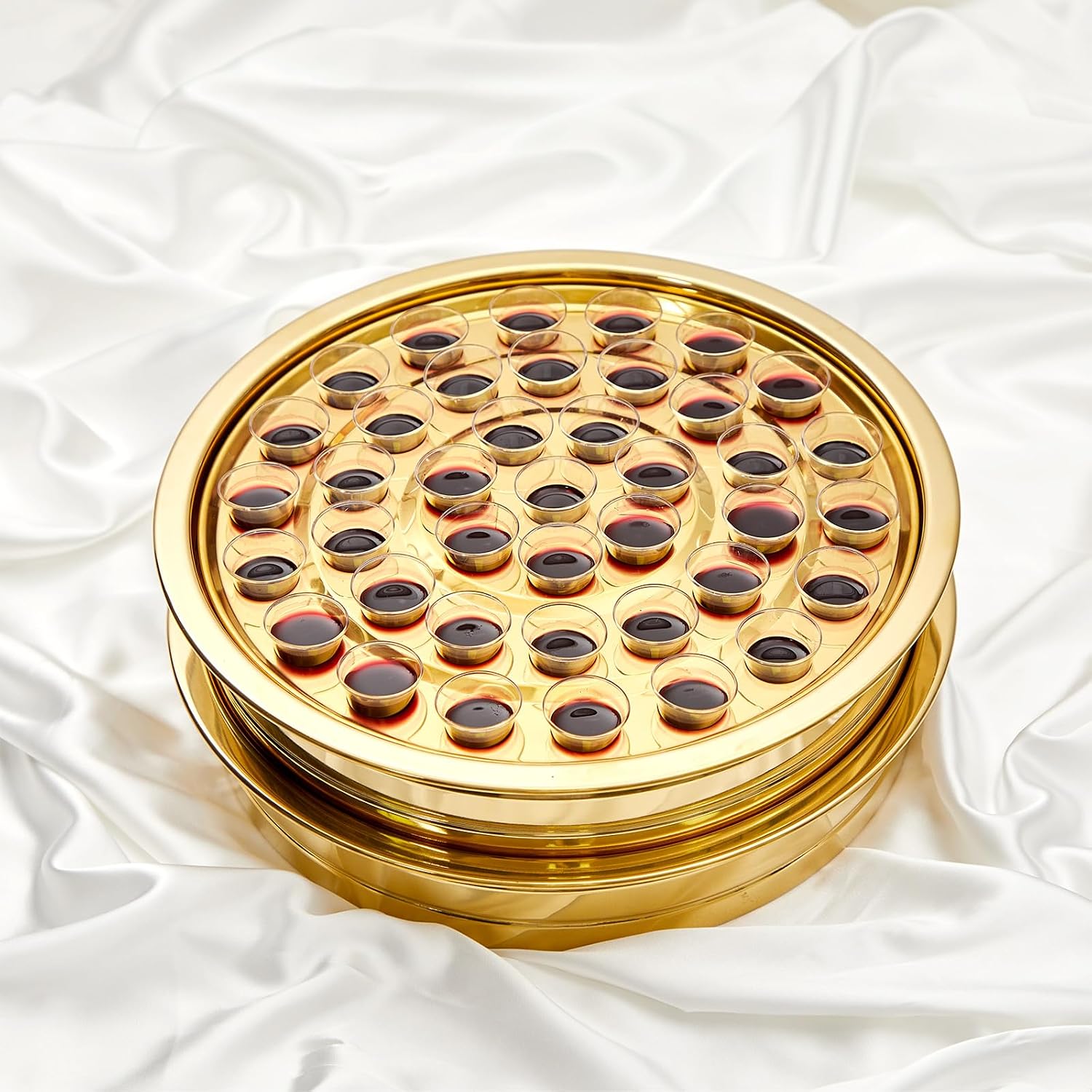 2 Pcs Communion Trays with Disposable Chalices for Church Supplies, Each 40 Holes Communion Supplies Set Stackable