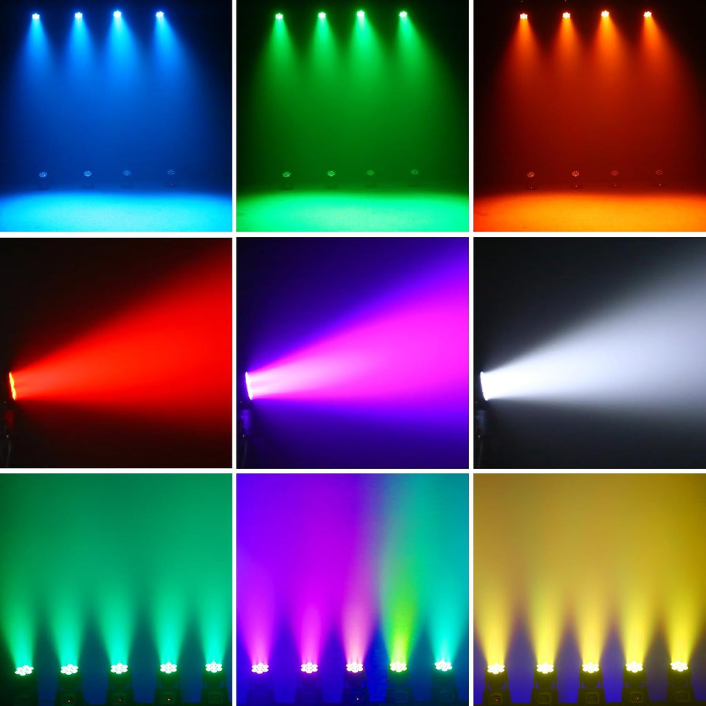 Moving Head Light RGBW Stage Lighting DJ Lights 7 x 10W LED Beam Spotlight 9/14 CH Wash Light with DMX and Sound