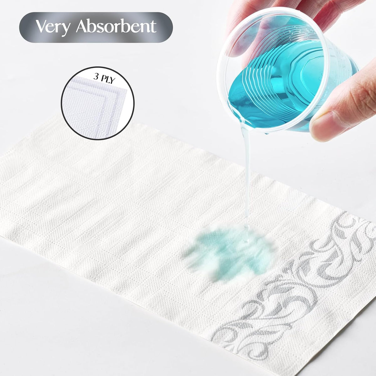 400 Pack Paper Napkins, Soft Dinner Napkins, 3 Ply, Silver