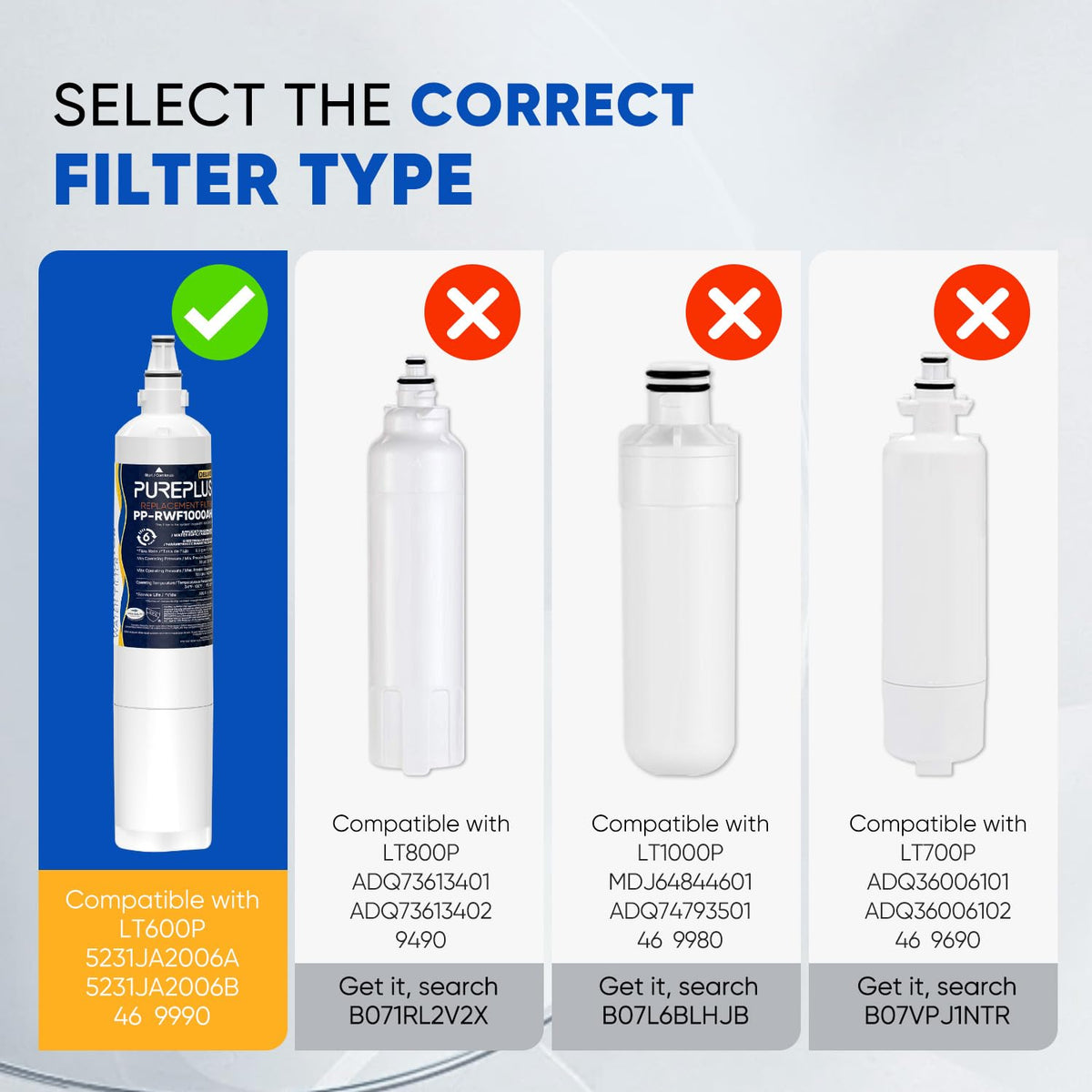 RWF1000AH Water Filter Replacement for LG LT600P, 3 Pack
