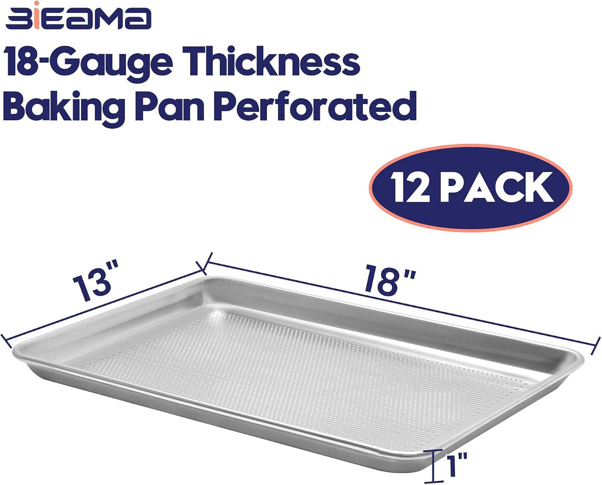 12 Pack Perforated Half Size 18" x 13" Baking Sheet Pan