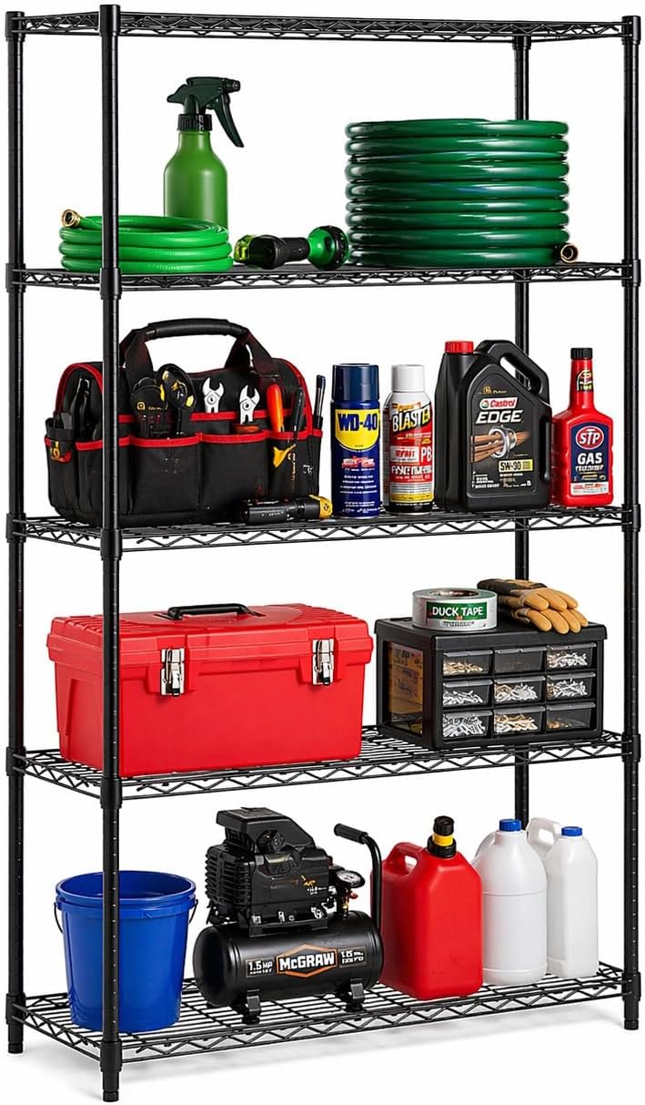 5-Tier Black Wire Shelf, NSF, 200 lb/Shelf, 36x14x72 in