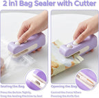 Mini Bag Sealer, 2 in 1 Rechargeable Heat Sealer and Cutter(Purple)