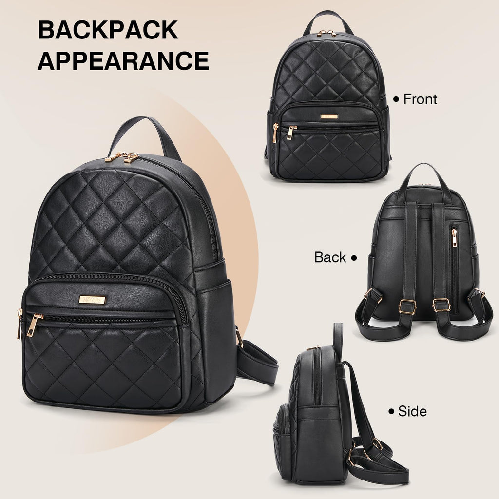 Mini Backpack Vegan Leather Small Backpack, Black